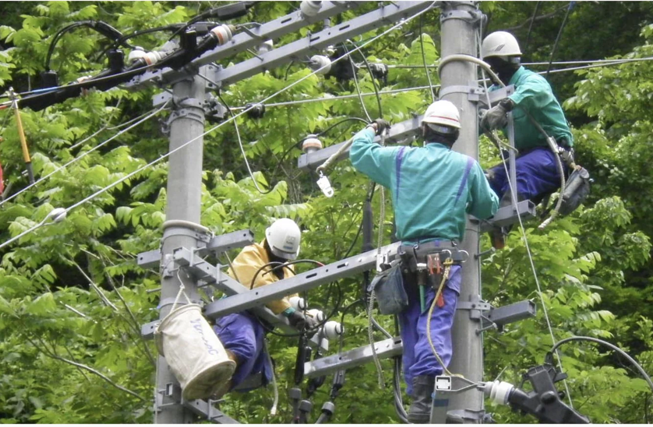 電柱での配電工事